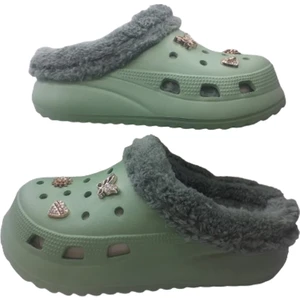 Kadın Taşlı Pastel Yeşili Içi Peluş Eva Terlik AKB320-110