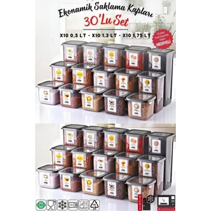 Open Home Etiketli 30'lu Antrasit Ekonomik Kırılmaz Saklama Kabı Seti X10 - 1,75/1,2/0,5 Lt