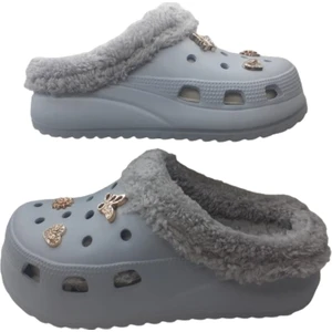 Kadın Taşlı Buz Gri Içi Peluş Eva Terlik AKB320-110