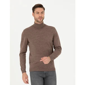Pierre Cardin Erkek Açık Kahverengi Slim Fit Balıkçı Yaka Yün Karışımlı Basic Triko Kazak 50270052-VR002