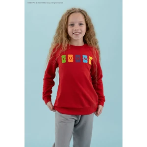 Haribo Kabartma Kız Çocuk Kırmızı Sweatshırt HRBTXT309 Haribo Çocuk Sweatshirt