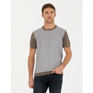 Pierre Cardin Erkek Vizon Melanj Slim Fit Bisiklet Yaka Triko Tişört 50280026-VR174
