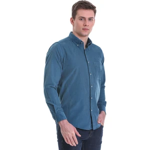 Mavi Slim Fit Düz 100% Pamuklu Düğmeli Yaka Uzun Kollu Klasik Gömlek