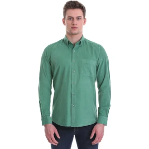 Yeşil Slim Fit Düz 100% Pamuklu Düğmeli Yaka Uzun Kollu Klasik Gömlek