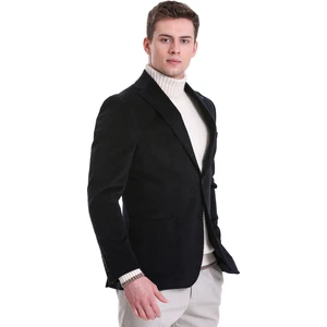 Lacivert Slim Fit Düz Mono Yaka Pamuklu Kadife Ceket