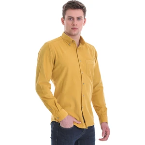 Hardal Slim Fit Düz 100% Pamuklu Düğmeli Yaka Uzun Kollu Klasik Gömlek