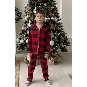 Hmz Gold Kız ve Erkek Çocuk Ekose Desen Biyeli Pijama Takımı