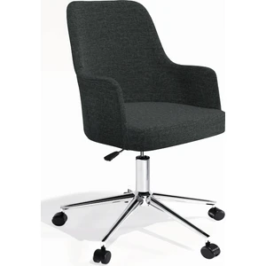 Hause Box Louis Silinebilir Keten Kumaş - Ofis Çalışma Koltuğu & Sandalyesi (KOYU GRİ / KROM METAL ATAK)