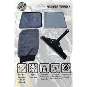 4'lü Mikrofiber Oto Yıkama Kurulama Araba Silme Bezi, Cam Bezi, Oto Eldiveni, Silecek