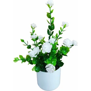 Cennet Home Mineli Şimşir Masaüstü Dekoratif Beyaz Saksıda Yapay Çiçek 5 Renk