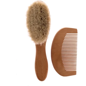 Baby Plus Ahşap Doğal Keçi Kılı Bebek Saç Fırçası Set