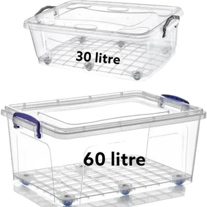 Amaç Yaşam ve Ambalaj Tekerlekli Saklama Kabı Seti 60+30 Litre Büyük Saklama Kutusu