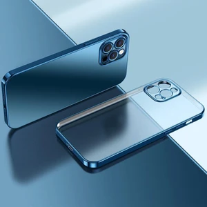 Lazer Parlak Kare Çerçeve Şeffaf Plating Cep Telefonu Kılıfı Lacivert-Apple iPhone 11