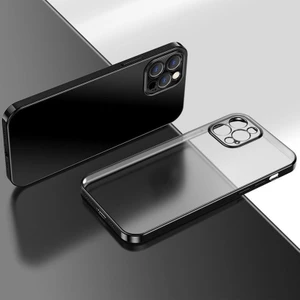 Lazer Parlak Kare Çerçeve Şeffaf Plating Cep Telefonu Kılıfı Siyah-Apple iPhone 12