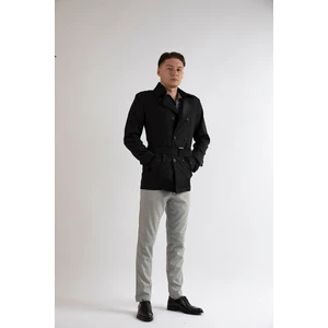 Slim Fit Erkek Kısa Model Siyah Trençkot