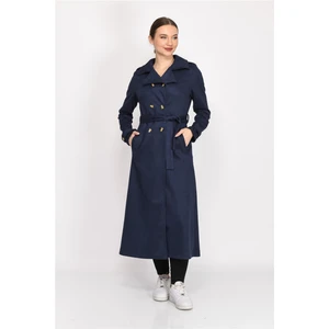 Kruvaze Yaka Suni Süet Trençkot Lacivert