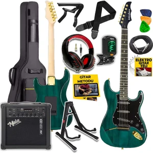 GLC-40GR-AMP Elektro Gitar Seti 25 WATT Şarjlı BT Amfi Kulaklık ve Full SET