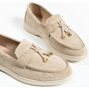 Dicle Polat Shoes Woller Bej Loafer Süet Kadın Ayakkabı