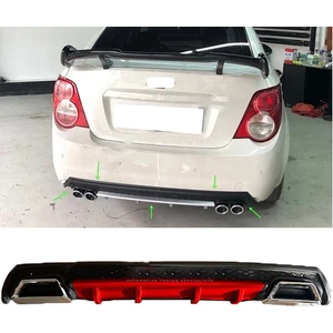 MKG Otomotiv Chevrolet Aveo Sedan Kırmızı Difüzör Çiftli Kare Egzoz Görünümlü D Tip Difizör 2012 - 2016