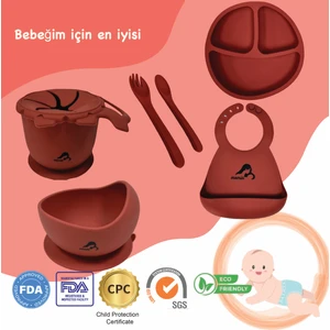 Momia Bebek "momia Bebek Silikon Beslenme Mama Seti - Sağlıklı ve Renkli!" Set 2 - Bebek Mama Tabağı , Bebek Mama Önlüğü, Bebek Aslan Kap , Bebek Mama Kasesi , Bebek Kaşık Çatal