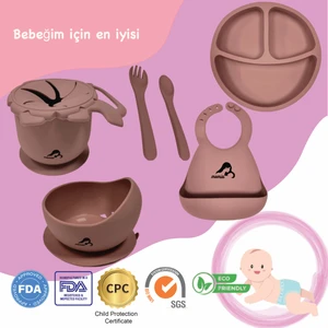 Momia Bebek "momia Bebek Silikon Beslenme Mama Seti - Sağlıklı ve Renkli!" Set 2 - Bebek Mama Tabağı , Bebek Mama Önlüğü, Bebek Aslan Kap , Bebek Mama Kasesi , Bebek Kaşık Çatal