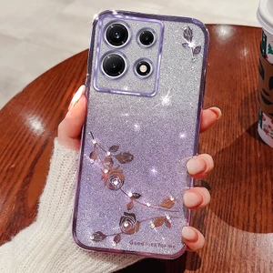 Infinix Note 30 Pro 4g Rhinestone Çiçek Glitter Telefon Kapağı Gradyan Tpu Anti-Dalgalı Kılıf (Yurt Dışından)