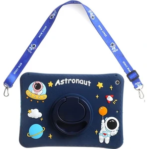 M.TK Moveteck Samsung Galaxy A9 8.7 Inç X110 2023 Tablet Uyumlu Kılıf Astronot Çocuk Kılıfı Askılı Standlı Eğlenceli Karakterli