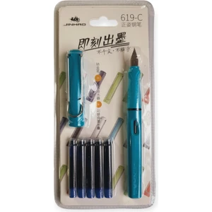 619-C Dolma Kalem + 5 Adet Kartuş Set Neon Mavi