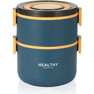 Weather Forecast 304 Çelik Mavi Iki Kat 1600 ml Yemek Mama Saklama Kabı Sefertası CIN563MV