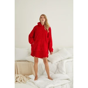 Luna Mare Kapüşonlu Oversize Peluş Welsoft Traşlı Kumaş Sweat Panço Battaniye Giyilebilir Kışlık Pijama