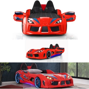 Audi Kapıları Açılabilen Full Ledli Koltuklu Arabalı Yatak, Kırmızı