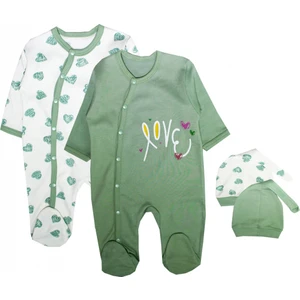 Minisse Kalp Baskılı Şapkalı 2Lİ Bebek Tulum
