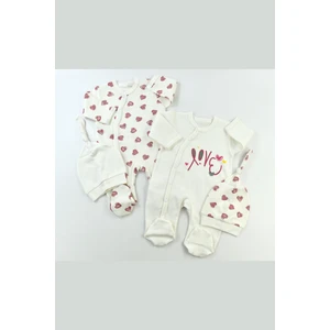 Minisse Kalp Baskılı Şapkalı 2Lİ Bebek Tulum