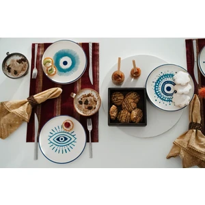 Kevin Seramik 6'lı Özel Tasarım 20 cm Nazar Boncuklu Handmade Pasta Takımı
