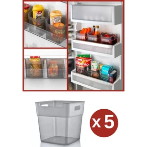 5 Adet Buzdolabı Düzenleyici, Çok Amaçlı Kutu, Çekmece Dolap Içi Organizer 5’li Set Antrasit