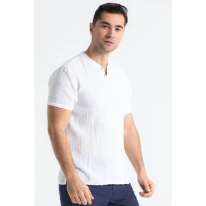Eliş Şile Bezi Kısa Kol Müslin Erkek Ribanalı Tshirt Beyaz Byz