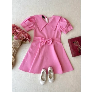 Küçüğüm Butik Pembe Puantiyeli Yakalı Kız Çocuk Poplin Elbise
