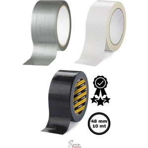 Çok Amaçlı 3'lü Set Siyah Beyaz Gri Dayanıklı Izolasyon Gri Tamir Bandı 48 mm 10 mt 1 Adet