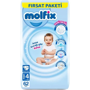 Molfix 3D Bebek Bezi Maxi 4 Beden, Fırsat Paketi 62