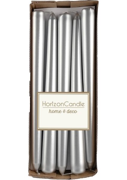 İly Horizon Candles Konik Şamdan Mum Sedefli Metalik Gümüş (3 Adet Mum)