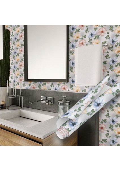 Renkli Çiçek Desenli Yapışkanlı Folyo, Mutfak, Tezgah, Masa, Dolap Kaplama Folyosu, Isıya Dayanıklı, Su Geçirmez, Yapışkan Folyolar, Sticker, Büyük Ebatlı, Dekoros modelleri
