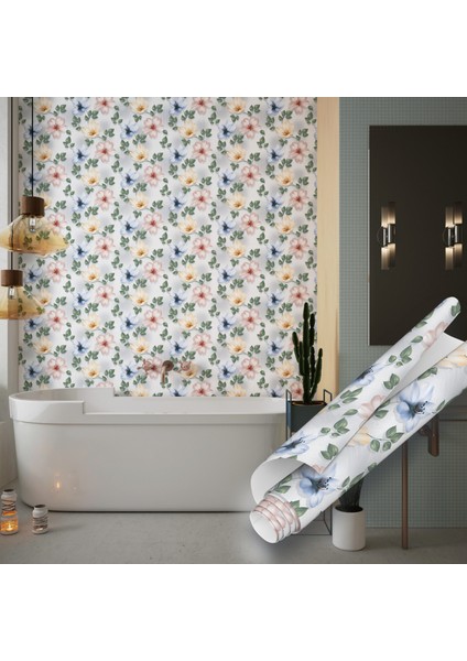Renkli Çiçek Desenli Yapışkanlı Folyo, Mutfak, Tezgah, Masa, Dolap Kaplama Folyosu, Isıya Dayanıklı, Su Geçirmez, Yapışkan Folyolar, Sticker, Büyük Ebatlı, Dekoros fırsatları