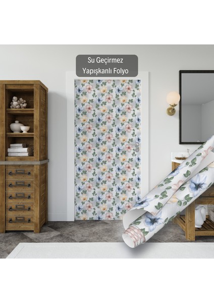 Renkli Çiçek Desenli Yapışkanlı Folyo, Mutfak, Tezgah, Masa, Dolap Kaplama Folyosu, Isıya Dayanıklı, Su Geçirmez, Yapışkan Folyolar, Sticker, Büyük Ebatlı, Dekoros indirimleri