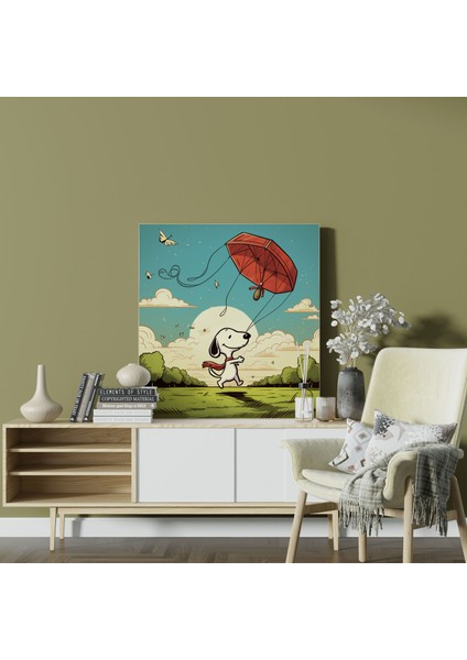 Snoopy Duvar Tablosu - Uçurtma Uçan Kanvas Tablo - Snoopy, Kanvas Tablo, Uçurtma, Retro, 30X30