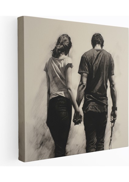 Romantik El Ele Kömür Baskı - Romantik, Duvar Sanatı, Bağlantı, Kanvas Tablo, 30X30