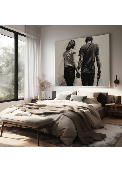 Romantik El Ele Kömür Baskı - Romantik, Duvar Sanatı, Bağlantı, Kanvas Tablo, 30X30 fiyatları