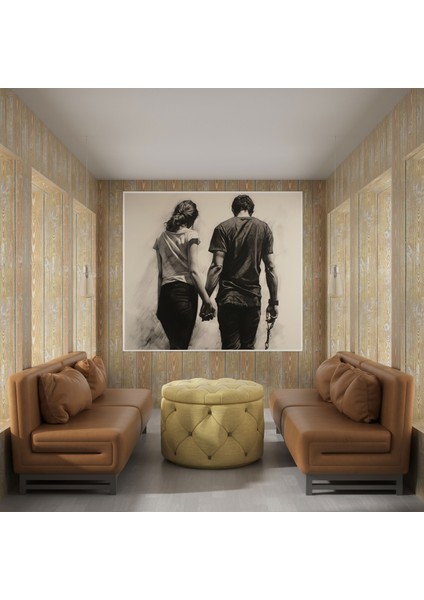 Romantik El Ele Kömür Baskı - Romantik, Duvar Sanatı, Bağlantı, Kanvas Tablo, 30X30 modelleri