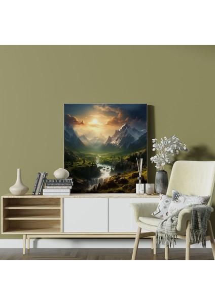 Orta Dünya Kanvas Tablo - Görkemli Dağ Sırası - Orta Dünya, Huzurlu Vadi, Duvar Süslemesi, Kanvas Tablo, 30X30