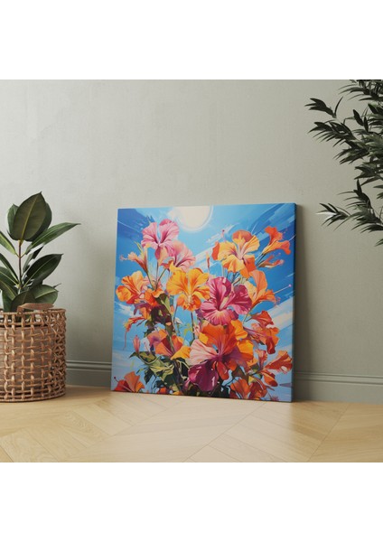 Renkli Tropikal Çiçekler Kanvas Tablo - Tropikal, Duvar Sanatı, Renkli, Tropikal Çiçekler, 30X30
