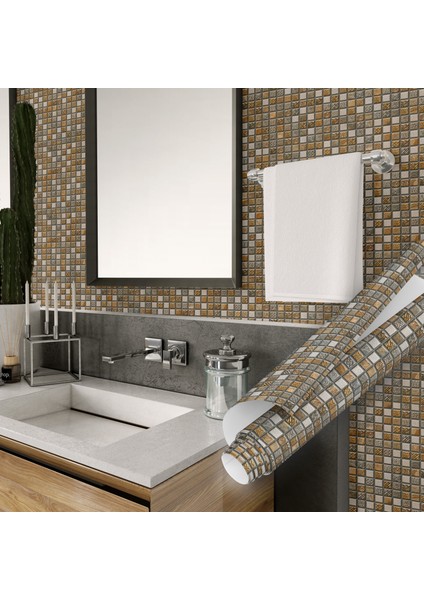 Kahverengi Mozaik Desenli Fayans Görünümlü Yapışkanlı Folyo, Mutfak, Tezgah, Masa, Dolap Kaplama Folyosu, Isıya Dayanıklı, Su Geçirmez, Yapışkan Folyolar, Sticker, Büyük Ebatlı, Dekoros modelleri